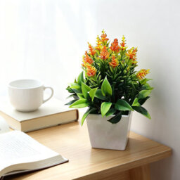 Orange Vibrant Artificial Potted Heather Plant - Realistic Faux Flower Decor For Home & Office - thumbnail 3