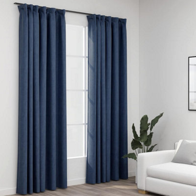 Berkfield Linen-Look Blackout Curtains With Hooks 2 Pcs Blue 140X245 Cm - image 1