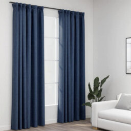 Berkfield Linen-Look Blackout Curtains With Hooks 2 Pcs Blue 140X245 Cm