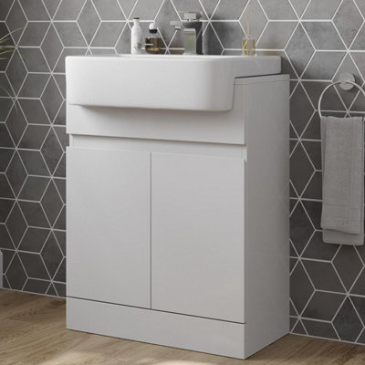 Affine Freestanding Vanity Unit With Basin Ceramic Semi Recessed Sink 620mm White Gloss - image 1