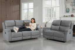 3 Seater Manual Recliner Sofa In Light Grey Chenille Fabric - thumbnail 9