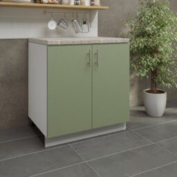Jd Greta Adjustable Legs Kitchen Sink Unit 800mm Cabinet With Doors - Sage Green Matt With Worktop - thumbnail 2