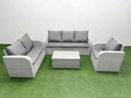 Fimous Pe Wicker 6 Seater Outdoor Rattan Furniture Sofa Sets Rectangular Coffee Table Reclining Chair Light Grey - thumbnail 2