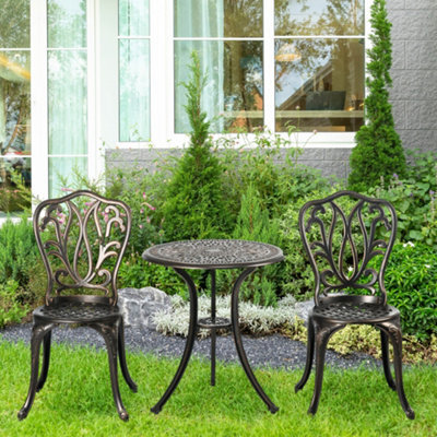 Outsunny 3 Piece Patio Bistro Set Outdoor Table Set With Umbrella Hole Bronze - image 1