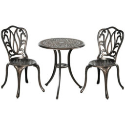 Outsunny 3 Piece Patio Bistro Set Outdoor Table Set With Umbrella Hole Bronze - thumbnail 2