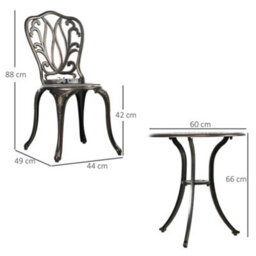 Outsunny 3 Piece Patio Bistro Set Outdoor Table Set With Umbrella Hole Bronze - thumbnail 3