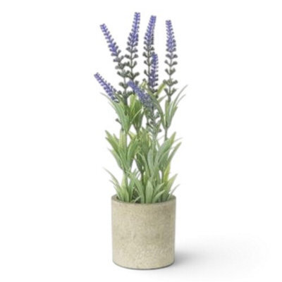 Heaven Sends Artificial Lavender Plant In Concrete-Style Pot, 29 X 8 X 8 Cm, Purple Faux Lavender For Indoor Décor