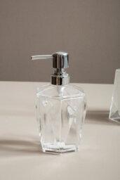 Orsina Clear Acrylic Soap Dispenser, 3D Geometric Silver Pump Soap Dispenser, Textured Surface Hand Soap Pump - thumbnail 2