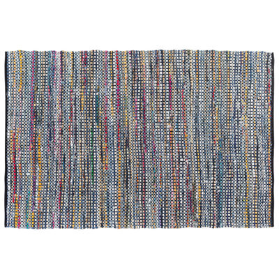 Beliani Handwoven Cotton Rag Rug 140 X 200 Cm Rectangular Multicolour Navy Boho Living Room Rug - image 1