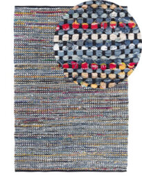 Beliani Handwoven Cotton Rag Rug 140 X 200 Cm Rectangular Multicolour Navy Boho Living Room Rug - thumbnail 3