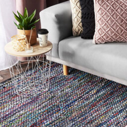 Beliani Handwoven Cotton Rag Rug 140 X 200 Cm Rectangular Multicolour Navy Boho Living Room Rug - thumbnail 2