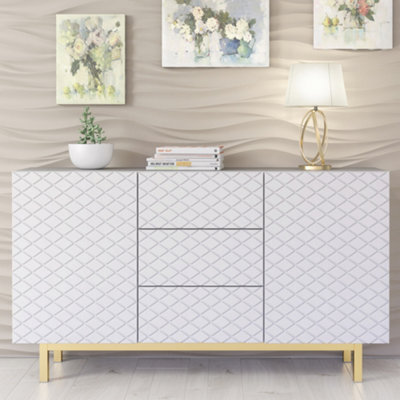 Diamond Luxe Sideboard 140Cm Luxury White Cabinet With Push To Open Storage - Creative Furniture - image 1