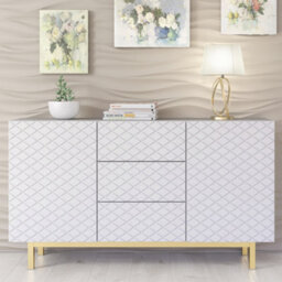 Diamond Luxe Sideboard 140Cm Luxury White Cabinet With Push To Open Storage - Creative Furniture