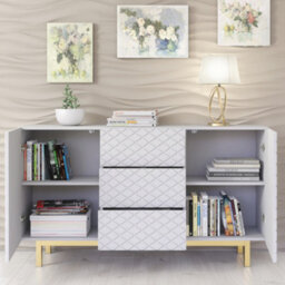 Diamond Luxe Sideboard 140Cm Luxury White Cabinet With Push To Open Storage - Creative Furniture - thumbnail 3