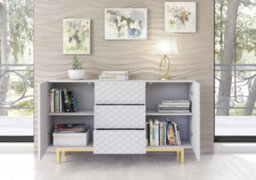 Diamond Luxe Sideboard 140Cm Luxury White Cabinet With Push To Open Storage - Creative Furniture - thumbnail 7