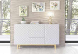 Diamond Luxe Sideboard 140Cm Luxury White Cabinet With Push To Open Storage - Creative Furniture - thumbnail 6