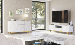 Diamond Luxe Sideboard 140Cm Luxury White Cabinet With Push To Open Storage - Creative Furniture - thumbnail 9