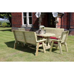 Churnet Valley Garden Furniture Ltd Ergo Table Set - Incl. 2 Bench & 2 Chair - L240 X W140 X H105 Cm - Minimal Assembly Required - Set Of Waterproof Cushions Included - thumbnail 2