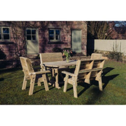 Churnet Valley Garden Furniture Ltd Ergo Table Set - Incl. 2 Bench & 2 Chair - L240 X W140 X H105 Cm - Minimal Assembly Required - Set Of Waterproof Cushions Included - thumbnail 1