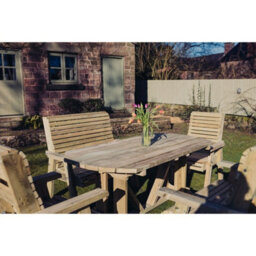 Churnet Valley Garden Furniture Ltd Ergo Table Set - Incl. 2 Bench & 2 Chair - L240 X W140 X H105 Cm - Minimal Assembly Required - Set Of Waterproof Cushions Included - thumbnail 3