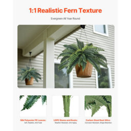 Vevor Artificial Ferns 2 Pcs, Natural Spread Diameter 31-34 Inch, Large Hanging Artificial Boston Ferns, Plant Decor - thumbnail 3