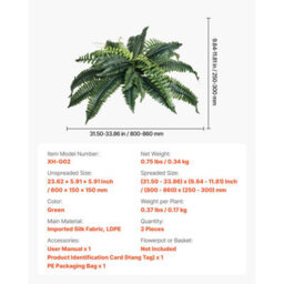 Vevor Artificial Ferns 2 Pcs, Natural Spread Diameter 31-34 Inch, Large Hanging Artificial Boston Ferns, Plant Decor - thumbnail 7