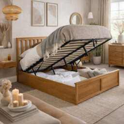 Aspire Hampton Natural Wooden Ottoman Storage Bed Frame, Shaker Style Lift Up Bed, Solid Wood Bedstead Single To Super King - thumbnail 2