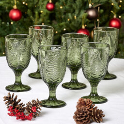 Dibor Set Of 12 Vintage Luxury Green Leaf Embossed Drinking Glass Spring Summer Wine Goblets 230Ml
