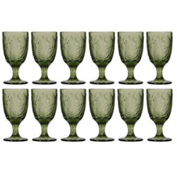 Dibor Set Of 12 Vintage Luxury Green Leaf Embossed Drinking Glass Spring Summer Wine Goblets 230Ml - thumbnail 2