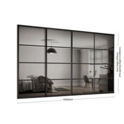 Spacepro Element 4 Panel Mirrored Black Framed Sliding Wardrobe Door Set Of 4 (H)2220mm (W)3610mm - thumbnail 1