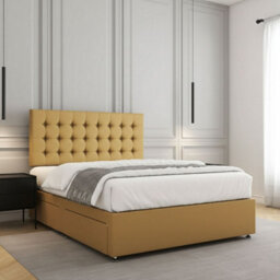 REGIONAL FURNISHINGS Divan Bed Set Luxury Mustard Plush Velvet With 24Inch Headboard & Mattress No Drawers In Single Double King 4Ft 6Ft Sizes - thumbnail 2