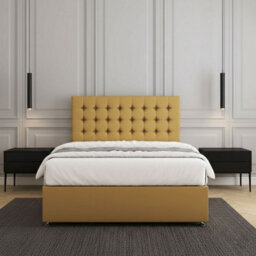 REGIONAL FURNISHINGS Divan Bed Set Luxury Mustard Plush Velvet With 24Inch Headboard & Mattress No Drawers In Single Double King 4Ft 6Ft Sizes - thumbnail 3