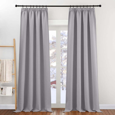 Oxford Homeware Plain Light Grey 230Gsm Blackout Curtain Thermal Insulated Pencil Pleat For Bedroom Curtain Pair (W)228Cmx(L)228Cm - image 1