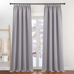 Oxford Homeware Plain Light Grey 230Gsm Blackout Curtain Thermal Insulated Pencil Pleat For Bedroom Curtain Pair (W)228Cmx(L)228Cm - thumbnail 1