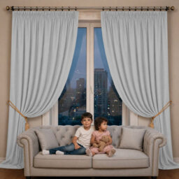 Oxford Homeware Plain Light Grey 230Gsm Blackout Curtain Thermal Insulated Pencil Pleat For Bedroom Curtain Pair (W)228Cmx(L)228Cm - thumbnail 7