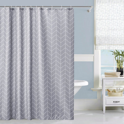 Neel Blue Grey Chevron Polyester Shower Curtain, Water-Resistant Bathroom Curtain With 12 Hooks - 180X180Cm - image 1