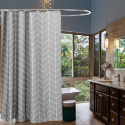 Neel Blue Grey Chevron Polyester Shower Curtain, Water-Resistant Bathroom Curtain With 12 Hooks - 180X180Cm - thumbnail 9