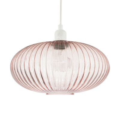 Happy Homewares Modern Designer Soft Pink Line Ribbed Glass Oval Pendant Lamp Shade - image 1