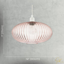 Happy Homewares Modern Designer Soft Pink Line Ribbed Glass Oval Pendant Lamp Shade - thumbnail 7