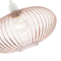 Happy Homewares Modern Designer Soft Pink Line Ribbed Glass Oval Pendant Lamp Shade - thumbnail 3
