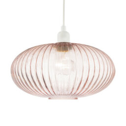 Happy Homewares Modern Designer Soft Pink Line Ribbed Glass Oval Pendant Lamp Shade - thumbnail 2