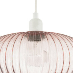 Happy Homewares Modern Designer Soft Pink Line Ribbed Glass Oval Pendant Lamp Shade - thumbnail 5