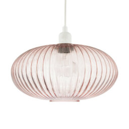 Happy Homewares Modern Designer Soft Pink Line Ribbed Glass Oval Pendant Lamp Shade