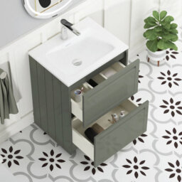 Royal Bathrooms Elmore 600mm Traditional Floor Standing 2 Drawer Bathroom Vanity Unit With Matt Stone Basin Sink - Matt Green - thumbnail 5