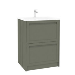 Royal Bathrooms Elmore 600mm Traditional Floor Standing 2 Drawer Bathroom Vanity Unit With Matt Stone Basin Sink - Matt Green - thumbnail 6