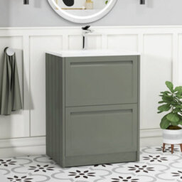 Royal Bathrooms Elmore 600mm Traditional Floor Standing 2 Drawer Bathroom Vanity Unit With Matt Stone Basin Sink - Matt Green - thumbnail 1