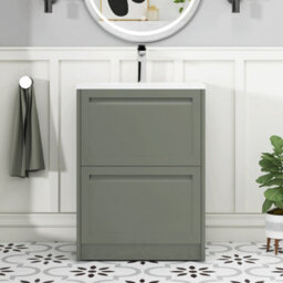 Royal Bathrooms Elmore 600mm Traditional Floor Standing 2 Drawer Bathroom Vanity Unit With Matt Stone Basin Sink - Matt Green - thumbnail 3