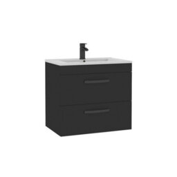 Royal Bathrooms Turin 600mm Wall Hung Vanity Unit Matt Black 2 Drawer Minimalist Basin With Matt Black Handles - thumbnail 6
