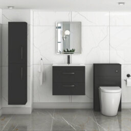 Royal Bathrooms Turin 600mm Wall Hung Vanity Unit Matt Black 2 Drawer Minimalist Basin With Matt Black Handles - thumbnail 4