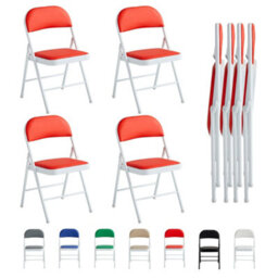 Mcc Direct Set Of 4 Folding Dining Chairs Metal Frame Padded Seats Red - thumbnail 2